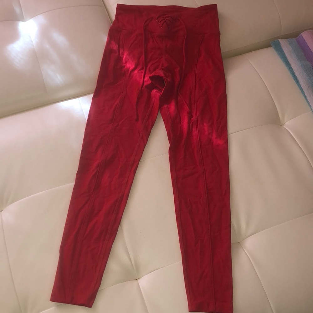 F21 red leggings yoga workout job pants lace up S